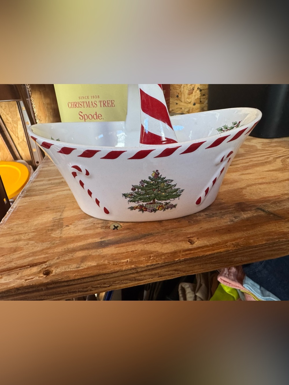 Spode White and Red Christmas Tree Candy-Cane Ceramic Basket